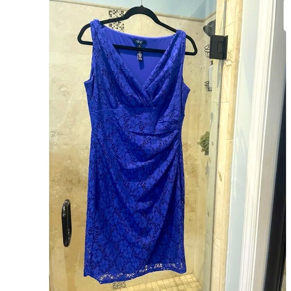 Chaps Lace V-Neck Royal Blue Dress NWOT - Picture 6 of 8